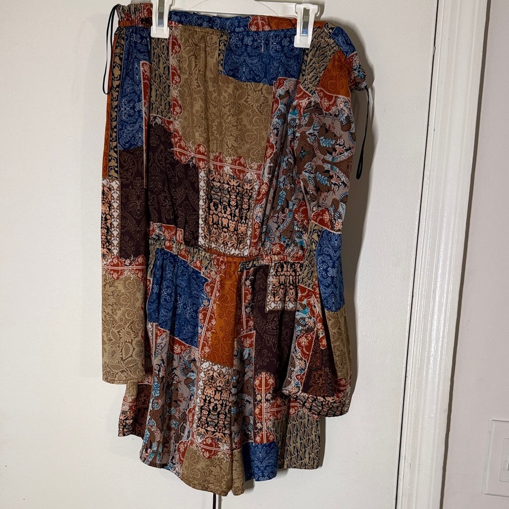 Off-Shoulder Patchwork Print Skirt - Multi